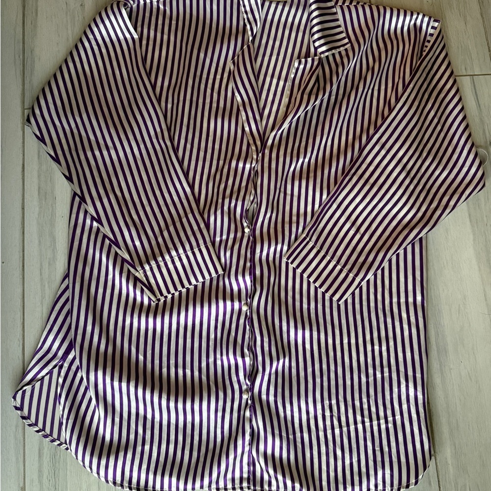 Vintage Victoria’s Secret Pajamas Night Dress Top M/l  Purple Stripes  Satin - Picture 9 of 9